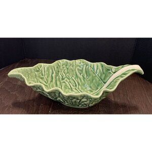 Bordallo Pinheiro Gravy Sauce Boat Green Cabbage Leaf‎ Portugal Majolica Vintage